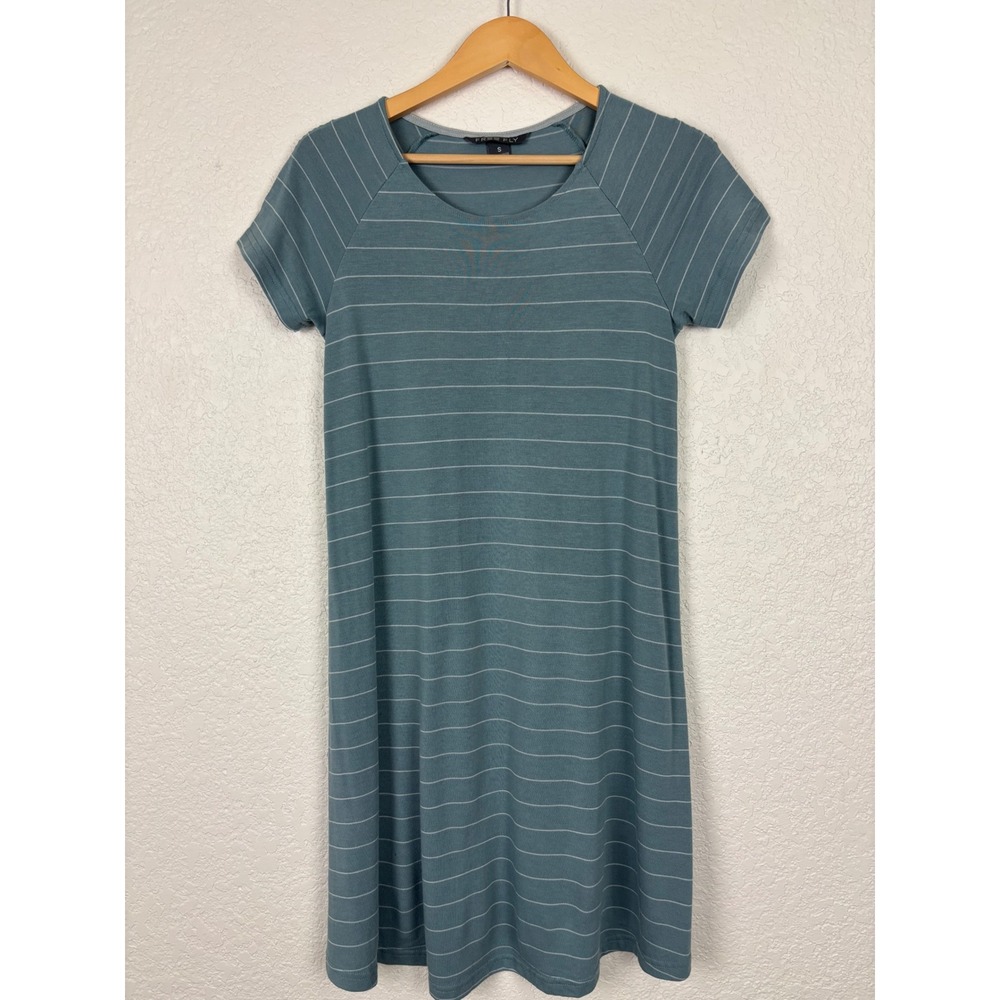 Free Fly Womens Bamboo Viscose Striped T-Shirt Dress Blue Green Short Sleeve‎ S